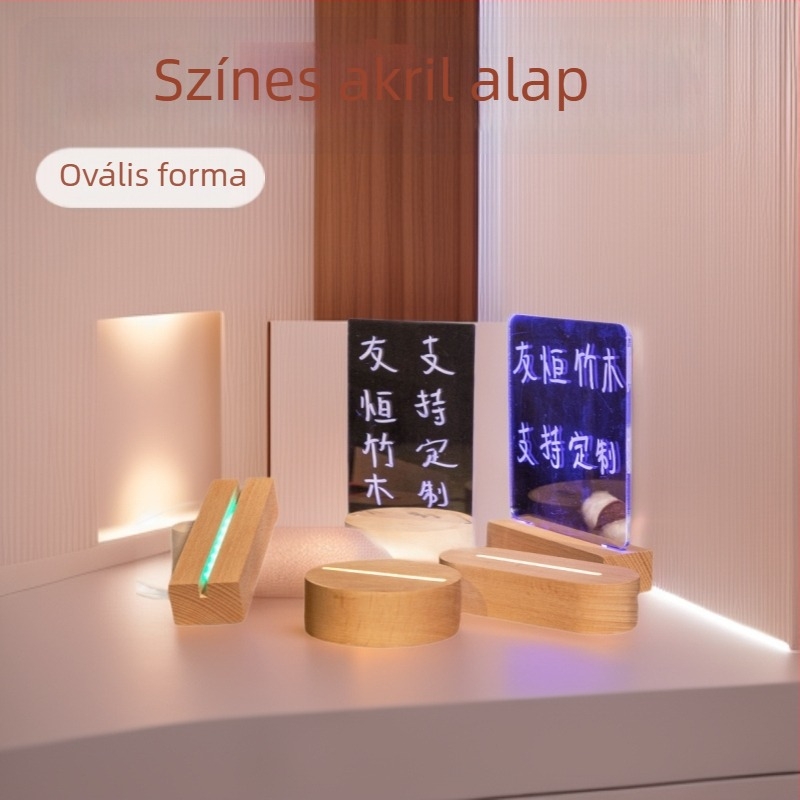 Ovális bükkfa alap éjszakai lámpához színes 3D akril megvilágítással