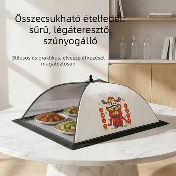 Otthoni használatra tervezett hálós ételtakaró, por- és rovarálló, összecsukható, nagyobb fedél a maradék ételekhez az asztalon, lélegző.
