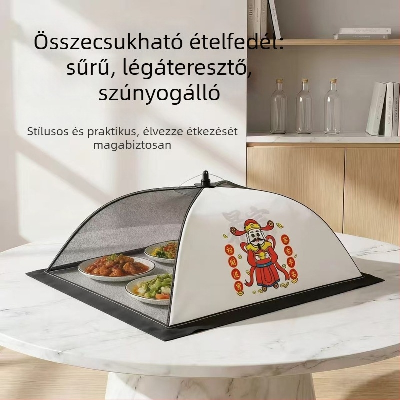 Otthoni használatra tervezett hálós ételtakaró, por- és rovarálló, összecsukható, nagyobb fedél a maradék ételekhez az asztalon, lélegző.