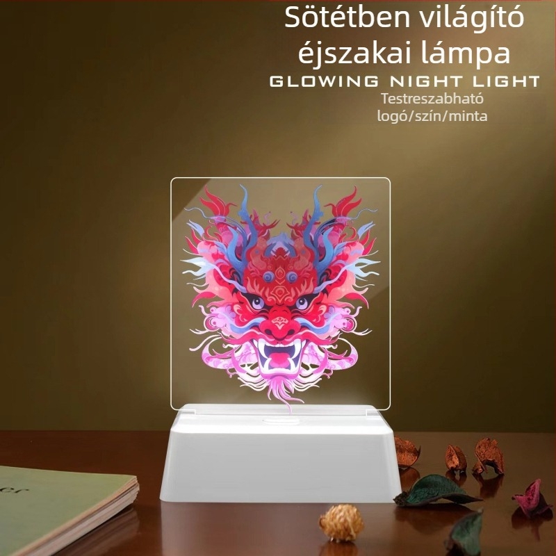 Akril DIY éjszakai lámpa asztali használatra, nyomtatható mintákkal