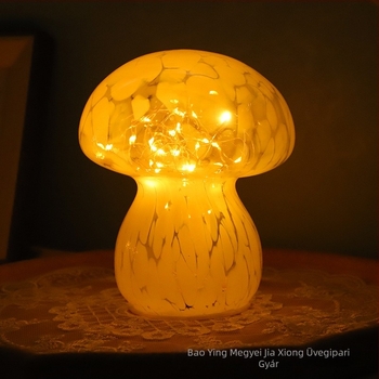 Retro dísz asztali lámpa, színes üveg, gomba alakú LED éjjeli fény