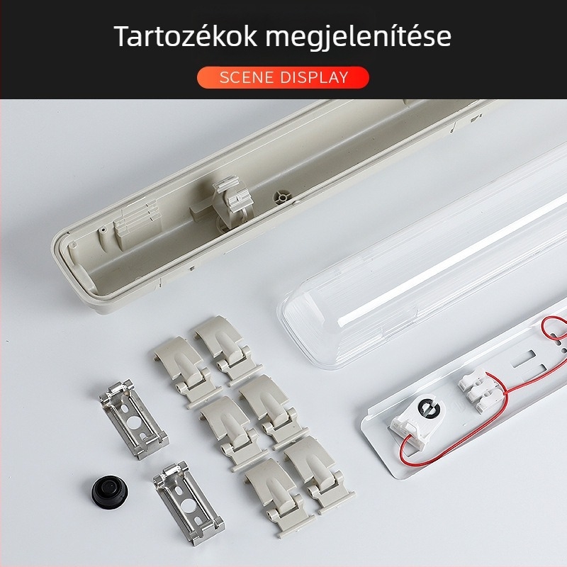LED T8 lámpa egy- vagy kétsugárzó csővel, tartóval, vészvilágítás tűz esetén, vízálló, nedvességálló és robbanásbiztos ipari műhelyhez