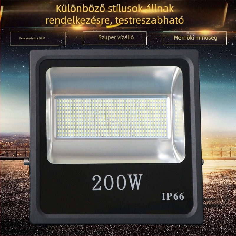 LED reflektor kültéri világításhoz, alumínium ház, négyzetes kivitel, 200W, IP65, 120° fényszög