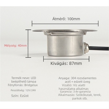 LED alatti beépített lámpa rozsdamentes acélból, 12V/24V, vízálló, ultranagy vékony halastó- és medencefalra szerelhető spotlámpa