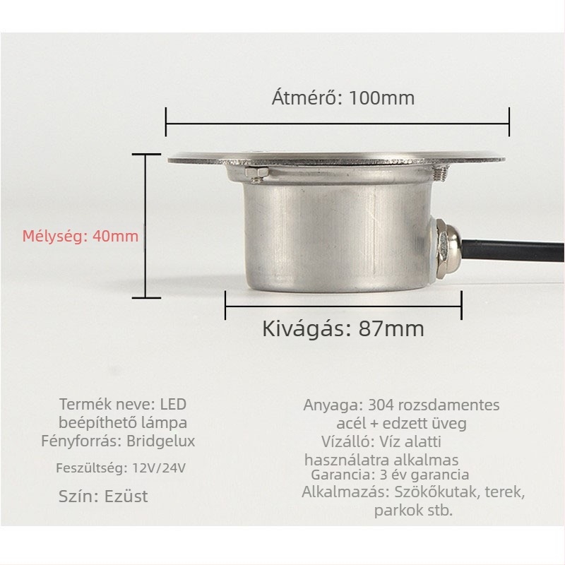 LED alatti beépített lámpa rozsdamentes acélból, 12V/24V, vízálló, ultranagy vékony halastó- és medencefalra szerelhető spotlámpa