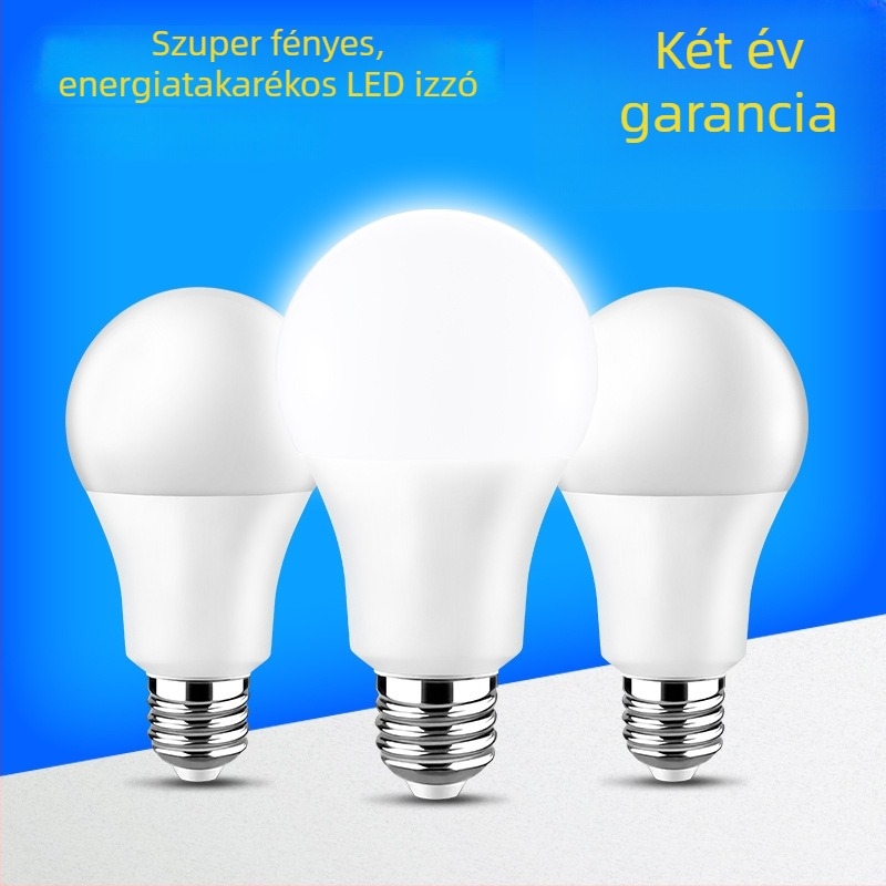 A60 LED izzó, műanyag bevonatú alumínium ház, E27 foglalat, energiatakarékos melegfehér beltéri világítás