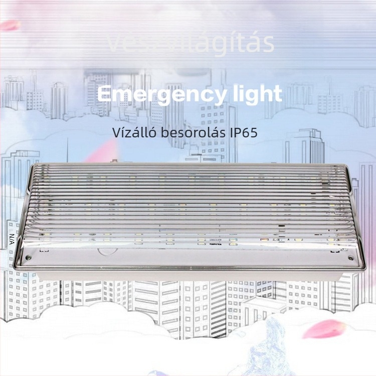 LED vészvilágítás tűzvédelmi kijelzővel, újratölthető, IP65, háromvédelmi védelem