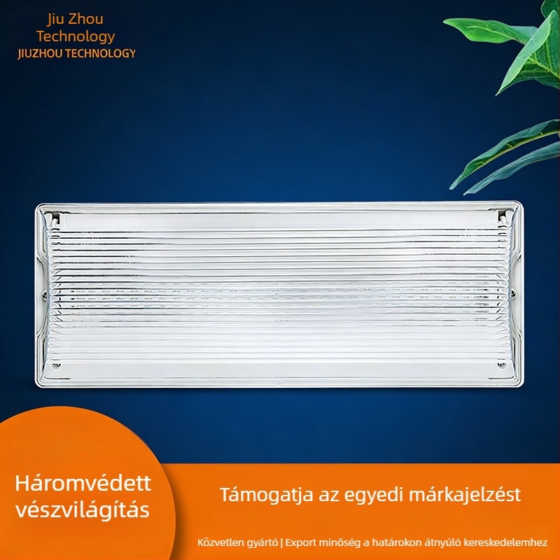 LED vészvilágítás tűzvédelmi kijelzővel, újratölthető, IP65, háromvédelmi védelem