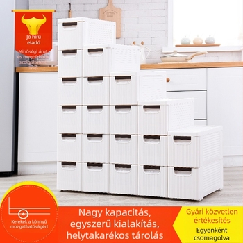 Modern minimalist plastic fiókos tároló szekrény többszintes felépítéssel, fürdőszobába, konyhába, nappaliba és hálószobába.