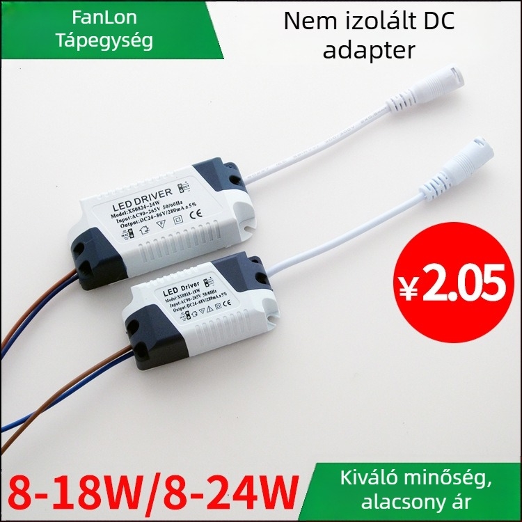 LED panel lámpa meghajtó, 8-18W, 12W és 24W, széles bemeneti feszültség, állandó áram, nem izolált, ultra vékony táp DC női csatlakozóval