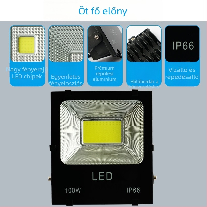 LED reflektor kültéri gyárak és alagutak számára, 50W/100W/200W, alumínium ház, IP66, 120° fénysugár-szög