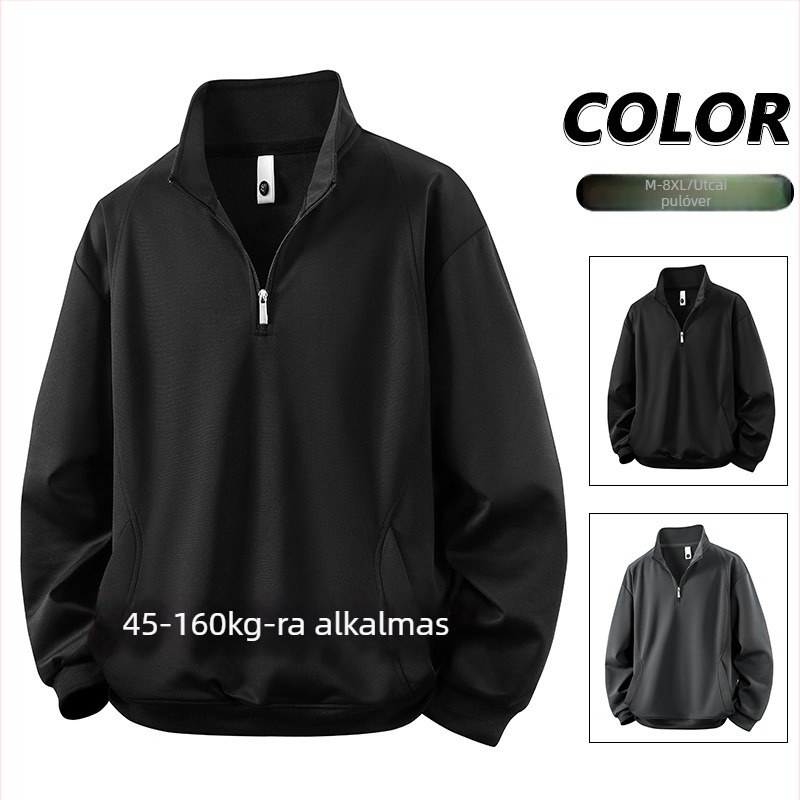 Férfi félzip pulóver, hosszú ujjú, laza szabás, 8XL