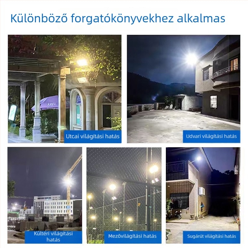Napelemes kültéri LED-reflektor kerthez, vízálló, 100W–200W, IP67