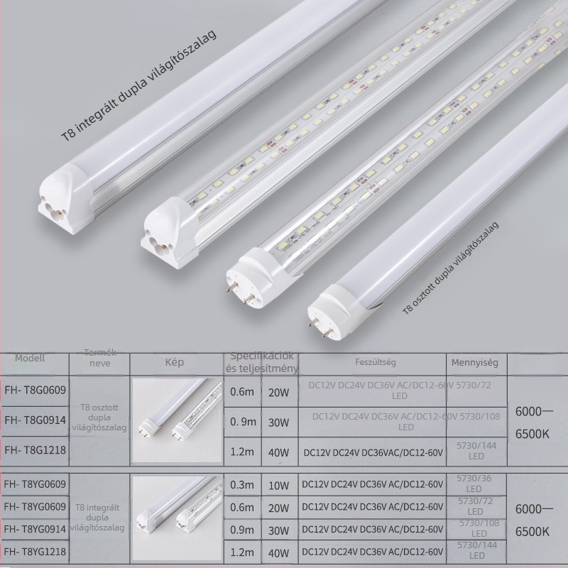 LED alacsony feszültségű cső, univerzális AC/DC bemenet 12–36V, integrált alumínium-plasztikus T5/T8, hossz 1,2 m, 18 W, 72 LED