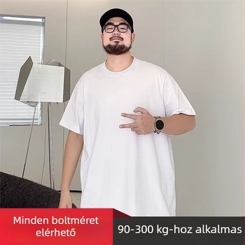 Fehér pamut férfi rövid ujjú póló, lazán szabott, plusz méret, kerek nyakú, nyár