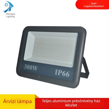 LED-s reflektor öntött alumínium házzal, kültéri használatra, 300W–500W, beépített patch LED, széles peremes ház