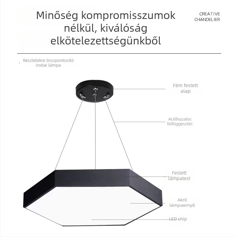 LED hexagon alakú függőlámpa, ipari stílusban, irodába, internet-kávézóba, bevásárlóközpontrba és edzőterembe, moduláris kialakítás