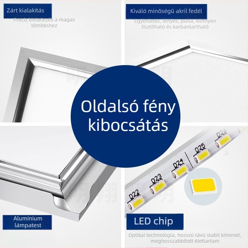LED síkpanel 600x600, alumínium keret 595x595, 110V, gipszkarton alap, beépített mennyezeti lámpa 60x60x60