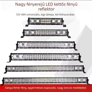 Autó LED szalagfény, sárga és fehér két színű lézer spot, 12–24V, vízálló, háromsoros rács a hosszú és a közeli fényhez