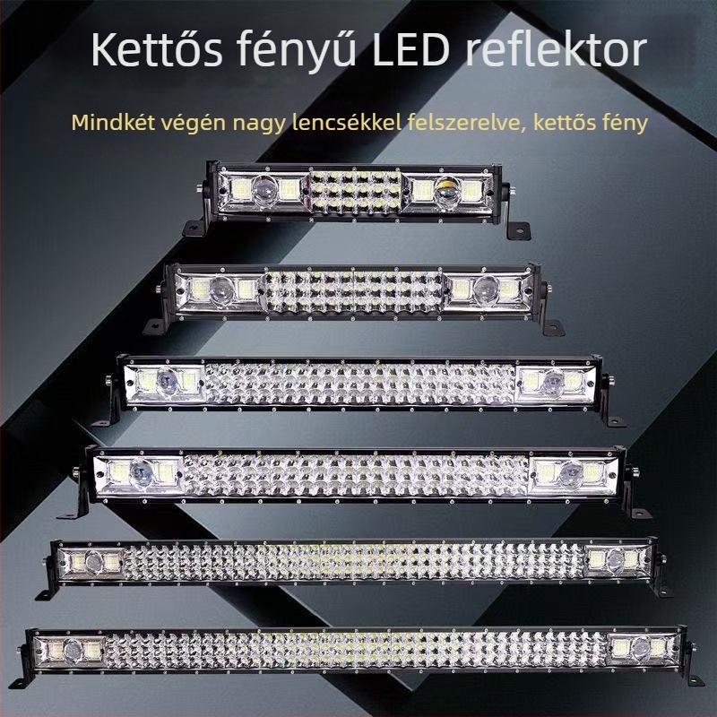 Autó LED szalagfény, sárga és fehér két színű lézer spot, 12–24V, vízálló, háromsoros rács a hosszú és a közeli fényhez