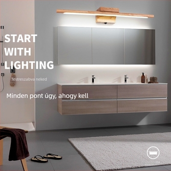LED tükör előtti világítás fa kerettel, fürdőszobai és sminkasztalhoz – falikar