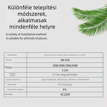 LED háromvédett lámpatartó T5/T8-hoz difúzoros árnyékolóval, nedvességálló és vízálló, 1.2 m hosszú