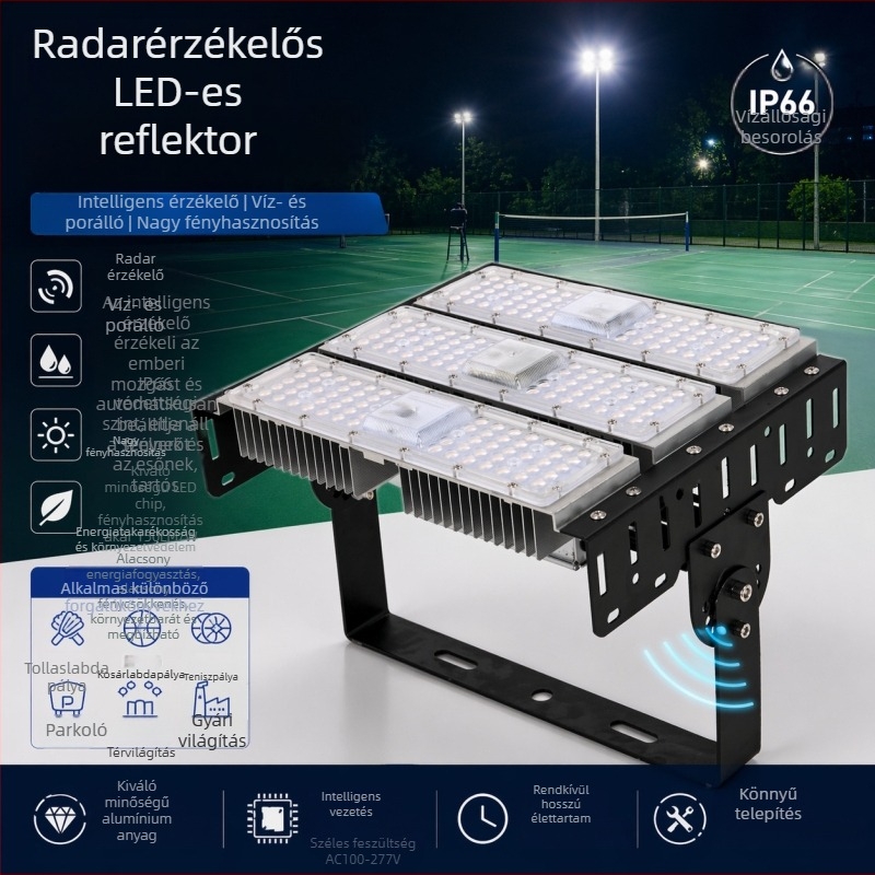 Radar szenzoros reflektor kültéri használatra, 200W, nagy érzékenység, hosszú hatótávolság, IP65 vízálló
