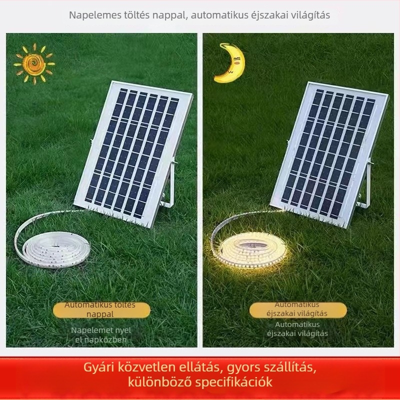 Kültéri vízálló LED fényfüzér udvarhoz, dekor csillagos ég, villogó színes fénycsíkok, napelemes működés
