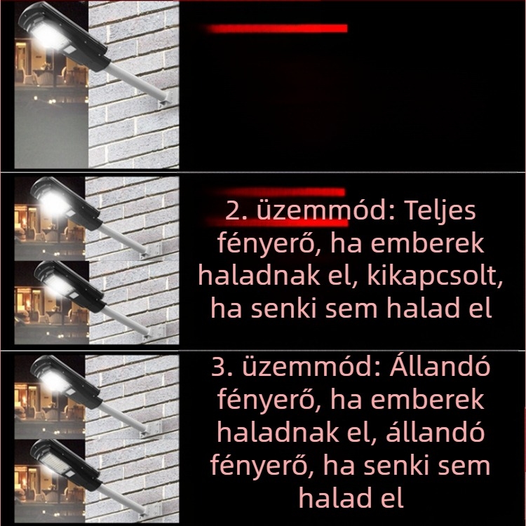 Napelemes falikar házhoz és kerthez, integrált nagy teljesítményű LED utcai lámpa magas oszlopon, 60 LED, 450 lm, alumíniumötvözet, IP67