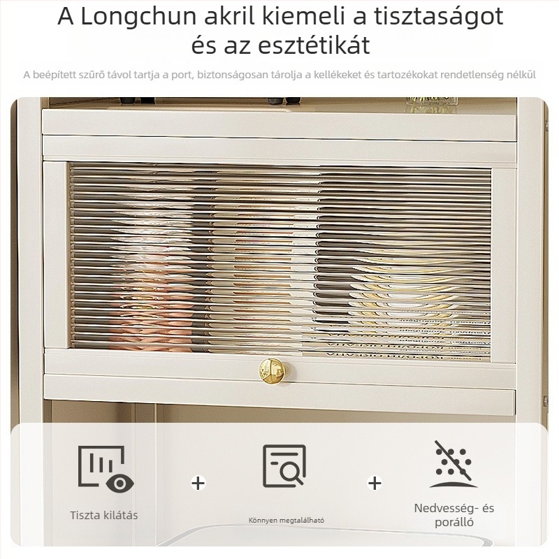 Porálló, szabadon álló tárolópolc szekrényajtókkal a nappaliba, két szint
