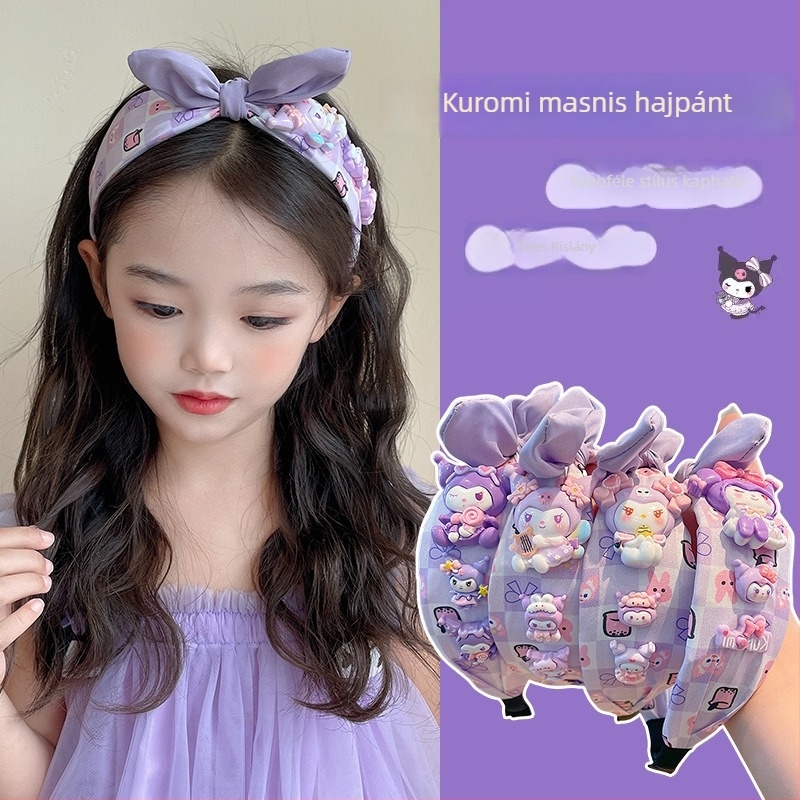 Kuromi-ihletésű gyerek hajpánt, masnival, széles, csúszásmentes