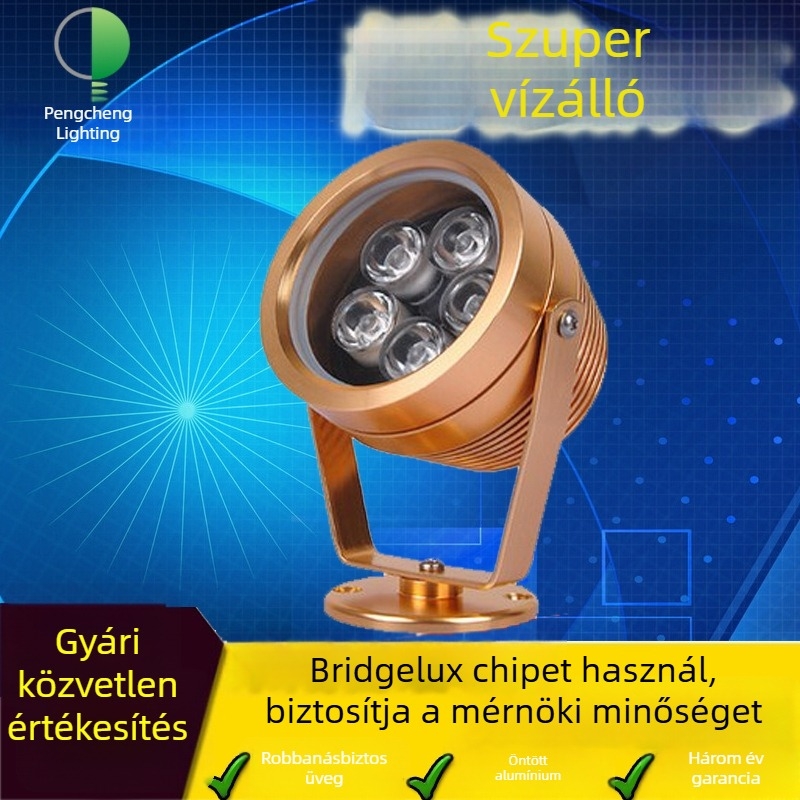 LED kültéri kerek vízálló tájvilágító, alumínium arany kivitel, 3W/5W