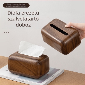 Műanyag papírzsepi doboz fa mintával – minimalistikus asztali szalvétatartó nappalira, konyhába, fürdőbe, szállodába vagy étterembe