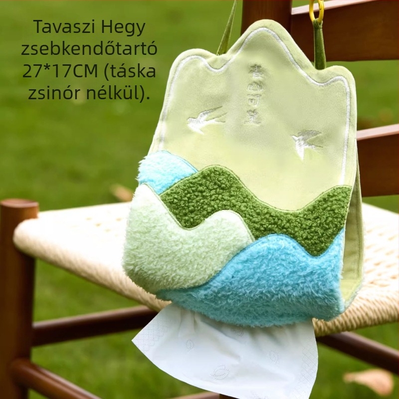 Új kínai stílusú autóba szerelhető textil zsebkendő-doboz, hordozható függő zsebkendő tartó utazáshoz és kempingezéshez, nappaliba vagy dohányzóasztalra.
