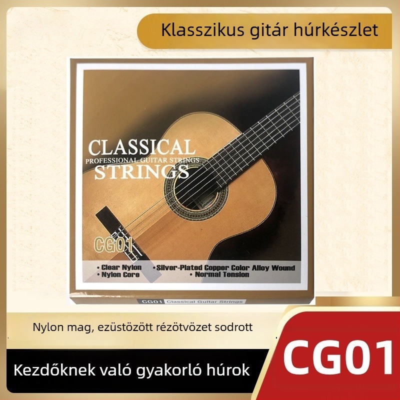 Nylonos klasszikus gitárhúr készlet, 6 db, ezüstözött rézötvözet tekeréssel
