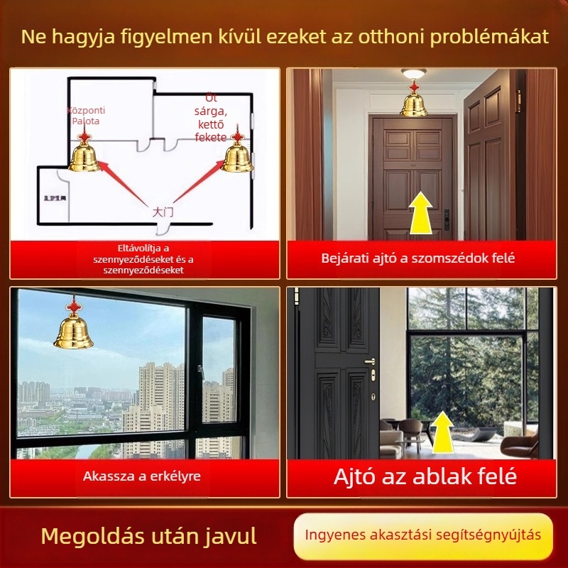 Réz- és sárgaréz harangok, medállal ellátott szélcsengő, kínai stílusú kézműves dísz