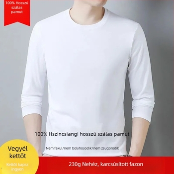 Férfi vastag pamut hosszú ujjú egyszínű póló, slim fit, őszi-téli alapréteg, kényelmes