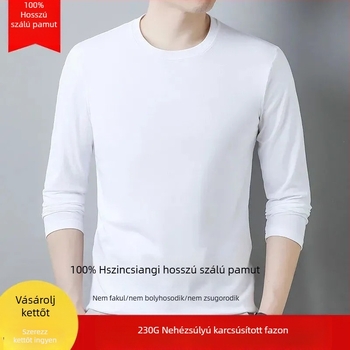Férfi pamut hosszú ujjú póló, egyszínű, kerek nyakú, szűk szabás, vastag anyag, őszi-téli szezonhoz