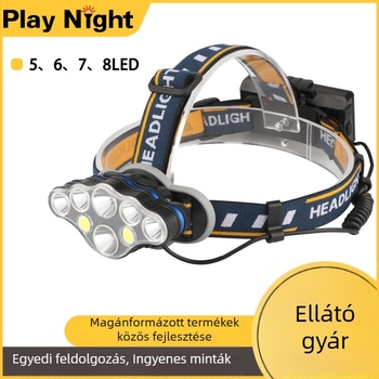 Éjszakai horgász fejlámpa COB vetítőfénnyel, 8 LED, piros fény, vízálló, USB töltés, hosszú akkumulátor-üzemidő