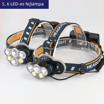 Éjszakai horgász fejlámpa COB vetítőfénnyel, 8 LED, piros fény, vízálló, USB töltés, hosszú akkumulátor-üzemidő