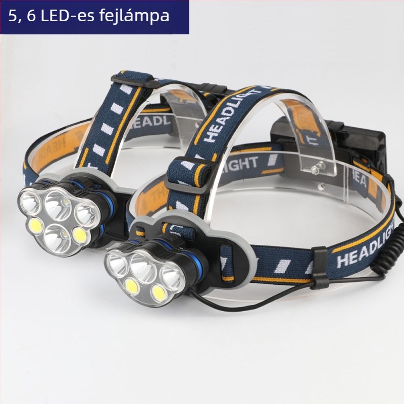 Éjszakai horgász fejlámpa COB vetítőfénnyel, 8 LED, piros fény, vízálló, USB töltés, hosszú akkumulátor-üzemidő