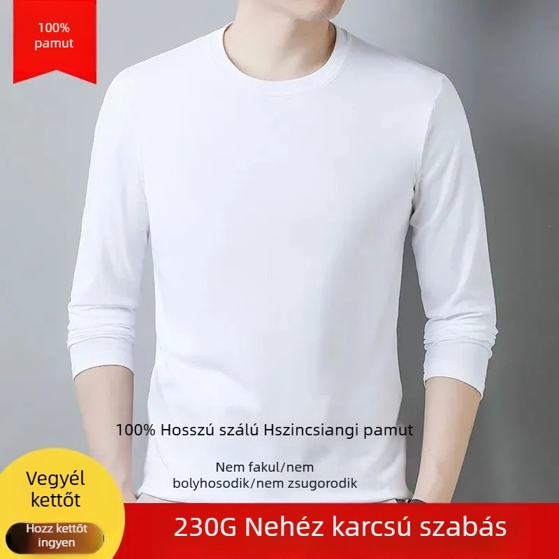 Férfi hosszú ujjú vastag pamutpóló, egyszínű, alaprétegként őszre és télre, kényelmes.