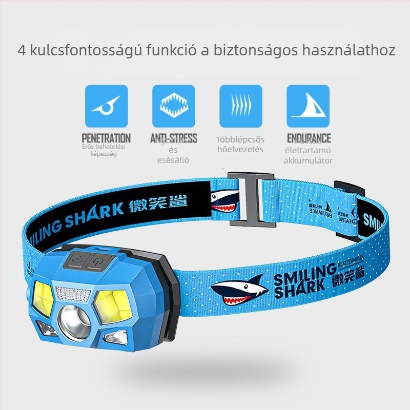 Smiling Shark mini újratölthető fejlámpa, hosszú üzemidő, könnyű, széles fényű világítással inspekciókhoz és mindennapi használatra