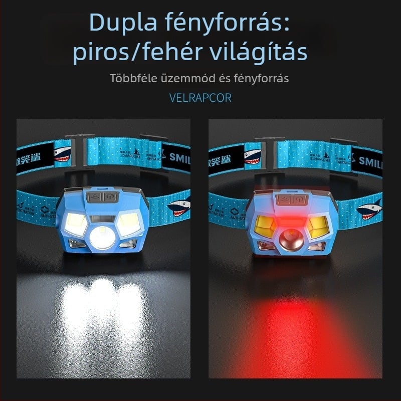 Smiling Shark mini újratölthető fejlámpa, hosszú üzemidő, könnyű, széles fényű világítással inspekciókhoz és mindennapi használatra