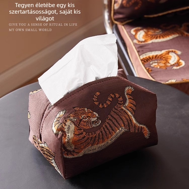 Új kínai stílusú luxus tigra mintás jacquard szövetből készült zsebkendő-doboz, nappaliba, hálószobába, asztalra és az autóba