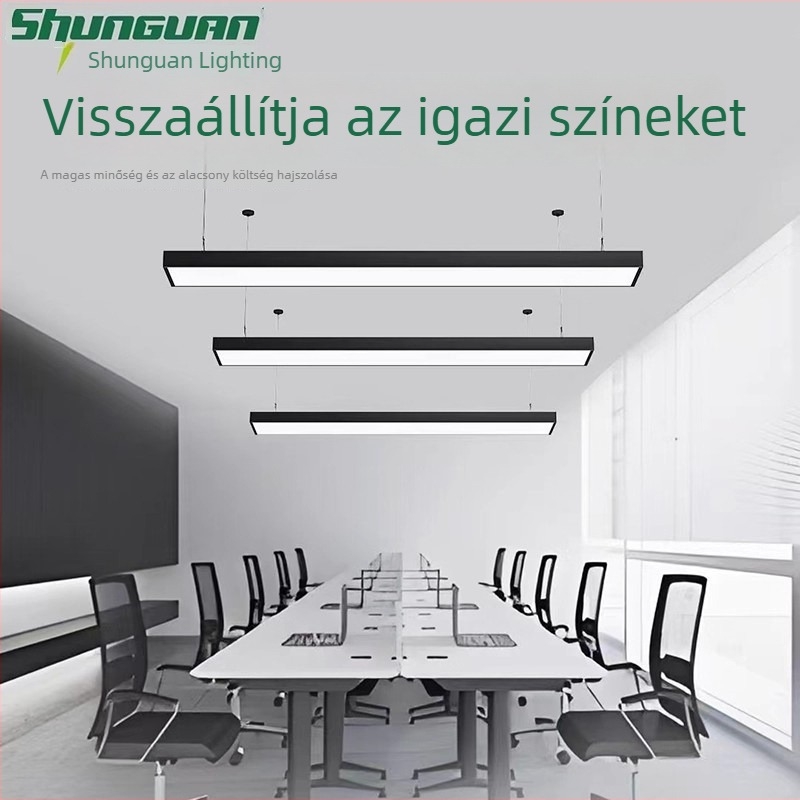 Shunguan Lighting Iroda LED Szalagfény, Fekete Téglalap Alakú Anti‑Glare Függőlámpa, Modern Ipari Stílus
