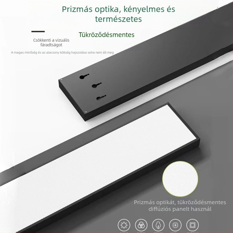 Shunguan Lighting Iroda LED Szalagfény, Fekete Téglalap Alakú Anti‑Glare Függőlámpa, Modern Ipari Stílus