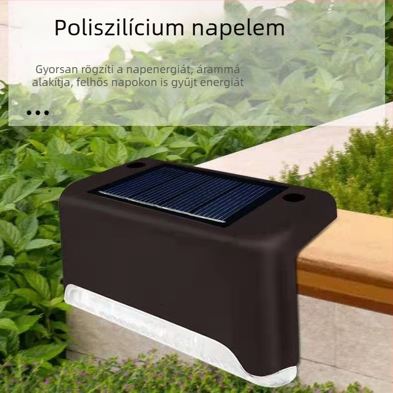 Napelemes kültéri dekoratív kerítés- és korlátszint világítás, lépcső LED világítás, vízálló kertvilágítás