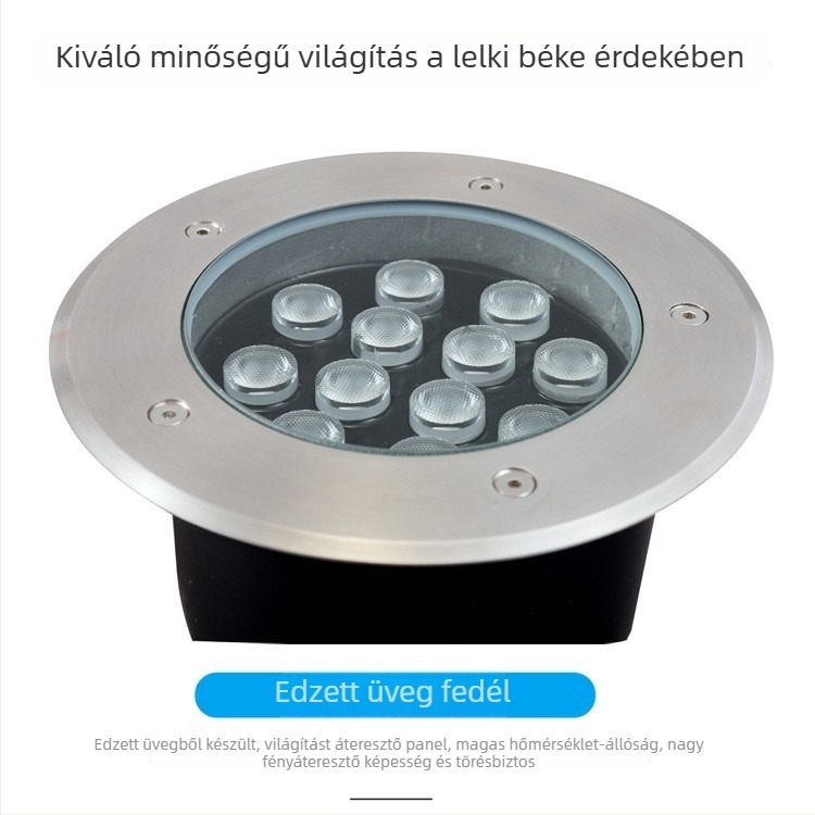 Kerek föld alatti LED világítás, öntött alumínium test, rozsdamentes acél fedél, edzett üveg, kültéri vízálló