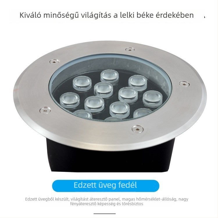 Kerek föld alatti LED világítás, öntött alumínium test, rozsdamentes acél fedél, edzett üveg, kültéri vízálló